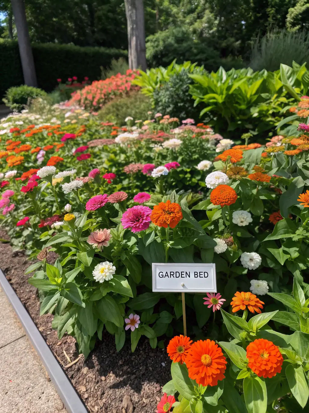 A colorful display of flowers planted in a garden bed by Code Green Mowers, adding beauty and structure to a Medford, Oregon landscape.