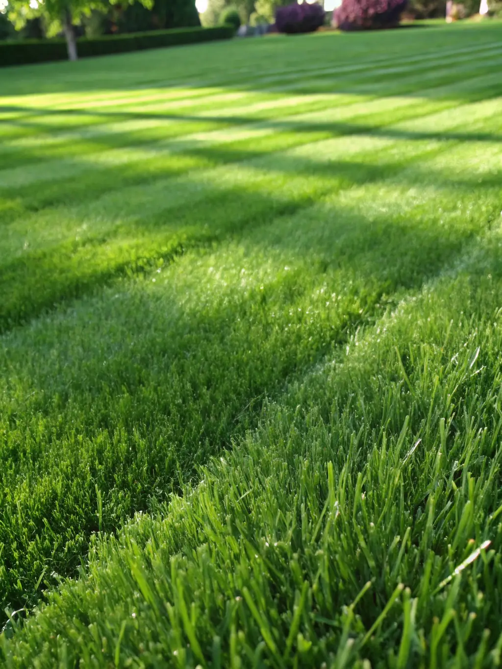A close-up shot of a perfectly mowed lawn with crisp edging, showcasing the precision and care taken by Code Green Mowers.