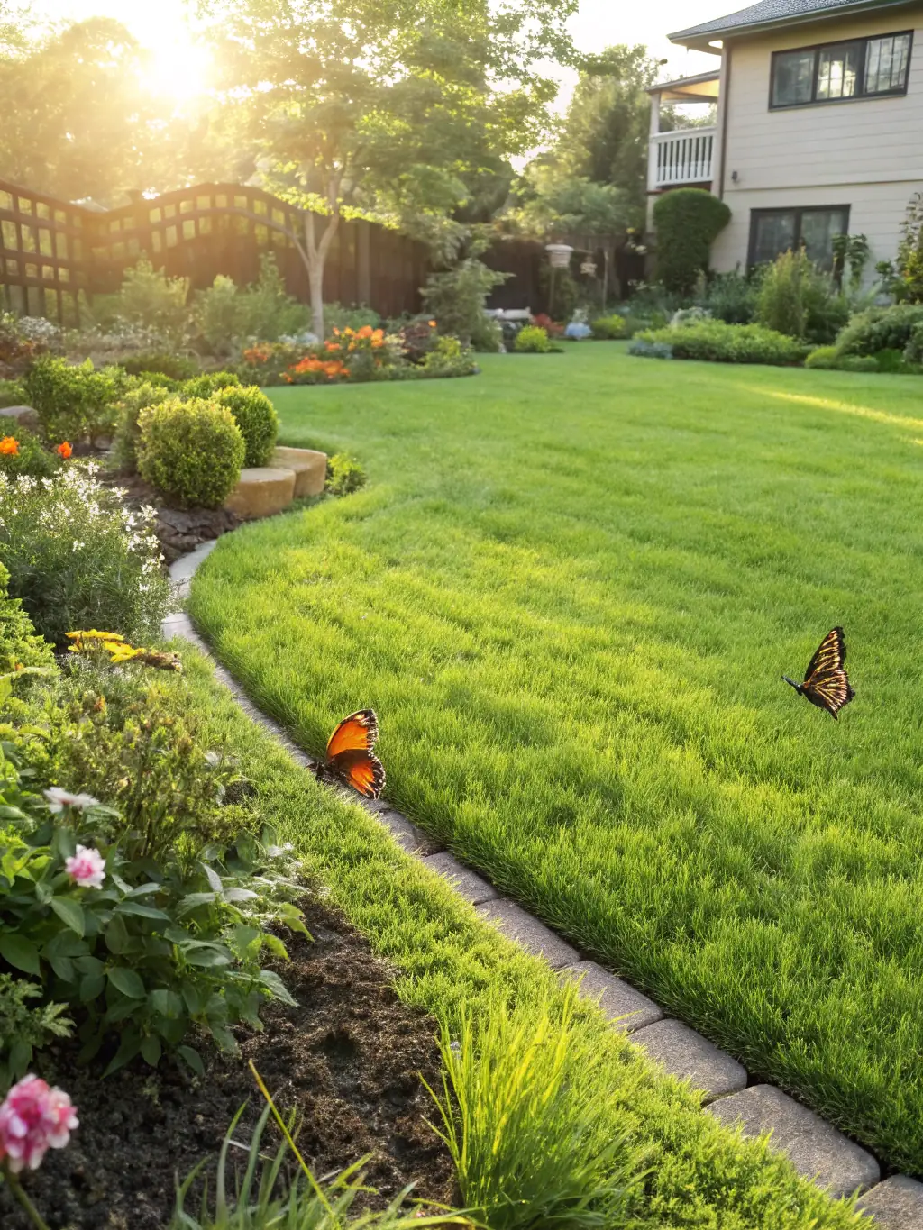A vibrant, green lawn after fertilization and aeration, demonstrating the improved health and vitality achieved through Code Green Mowers' services.